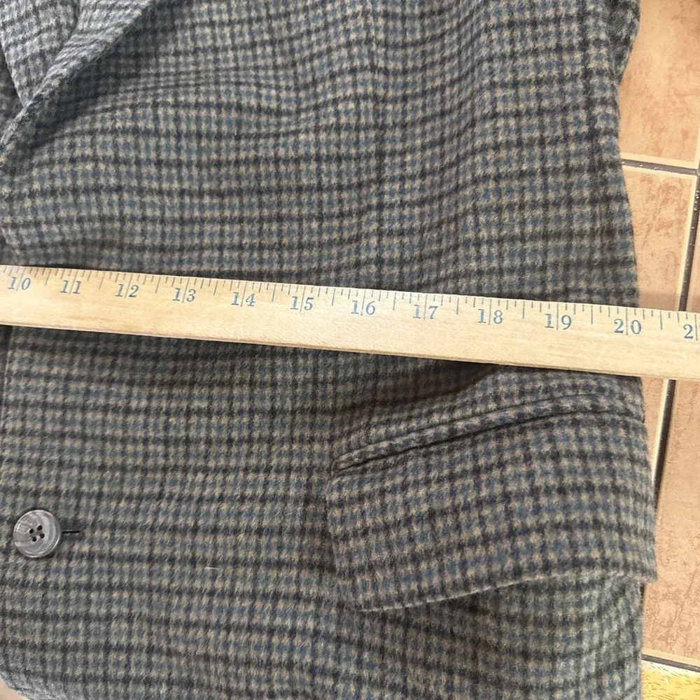 VTG John Weitz Green Brown Plaid Wool Cashmere Blazer Sport Coat Flannel 40L